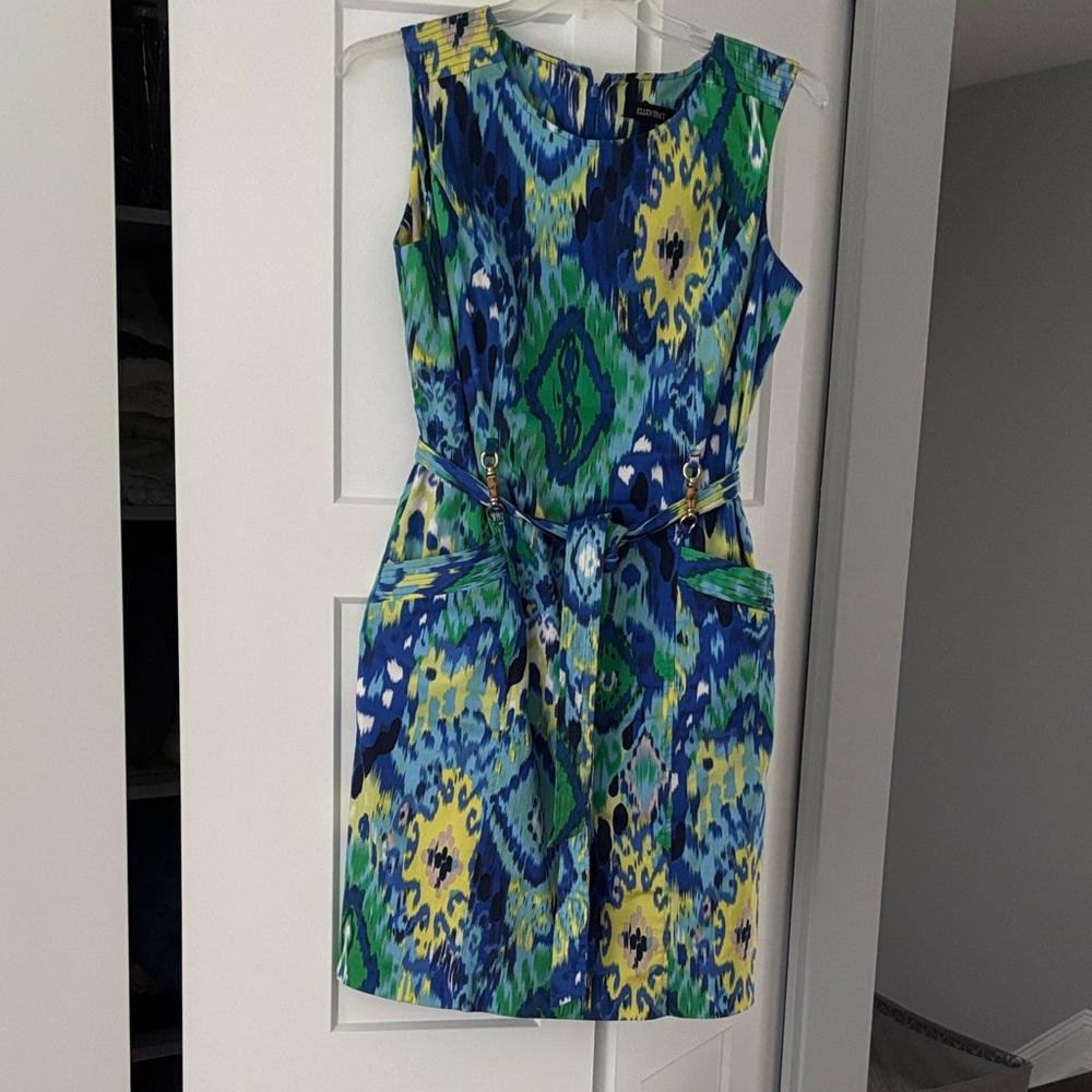 Ellen Tracy Blue and Green Abstract Mini Dress